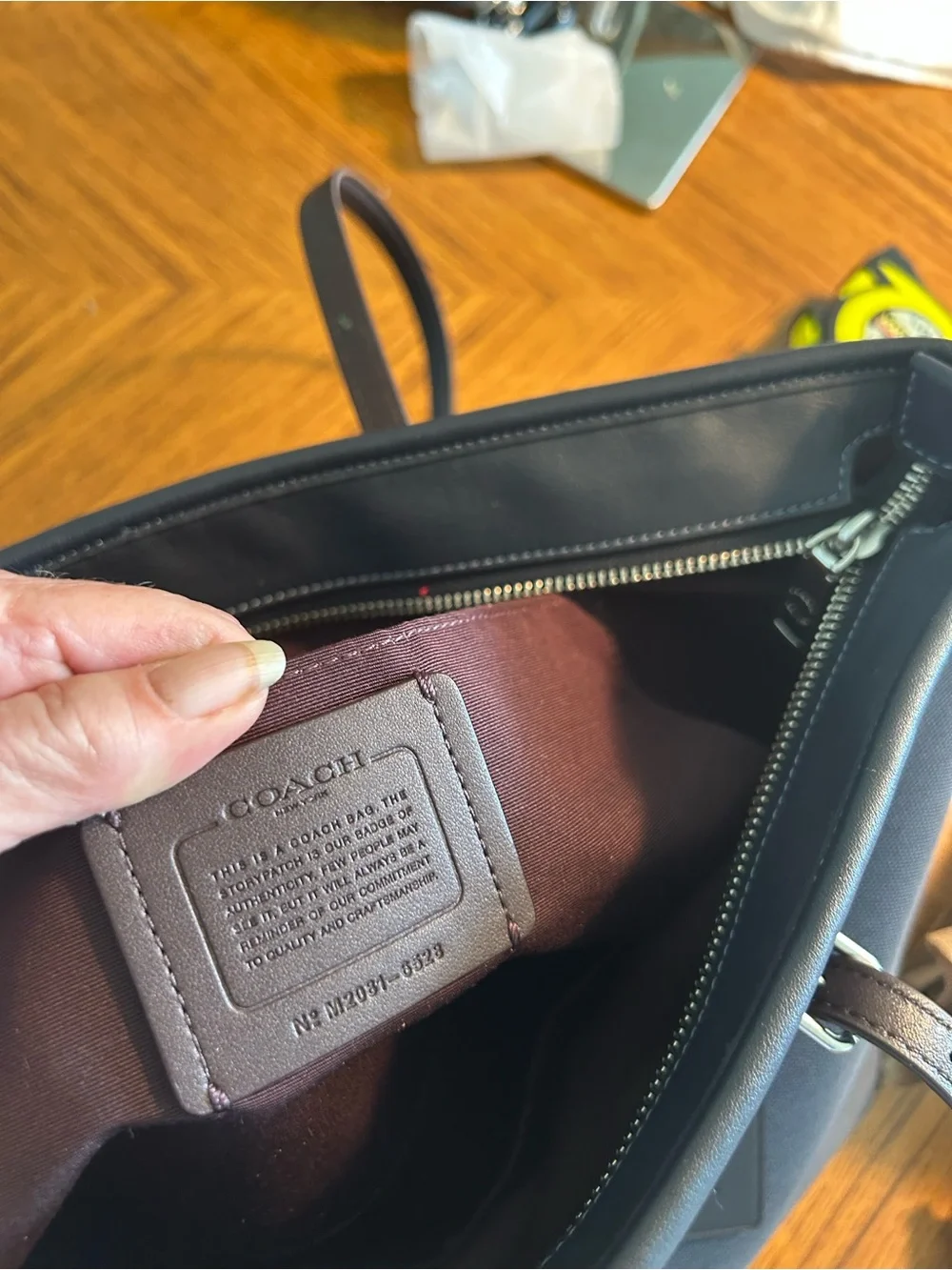 Coach Navy Canvas Tote with Brown Leather Trim